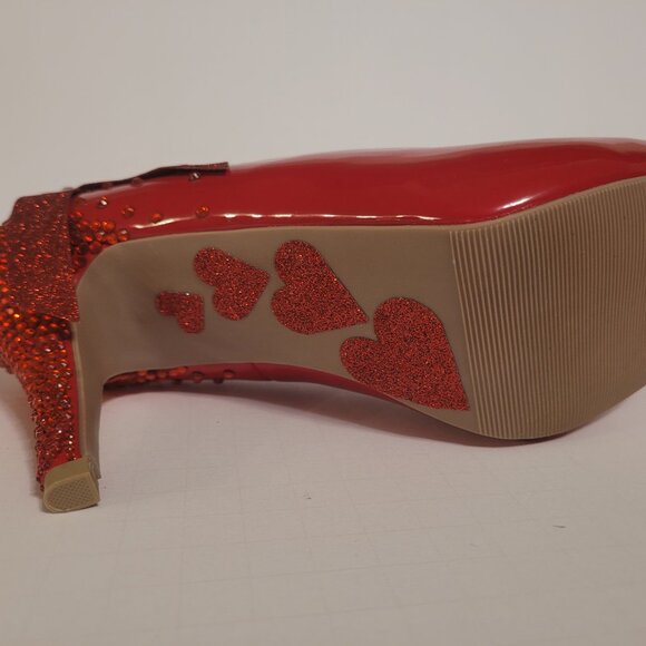 Red Rhinestone Patented Leather Heel - Picture 3 of 5